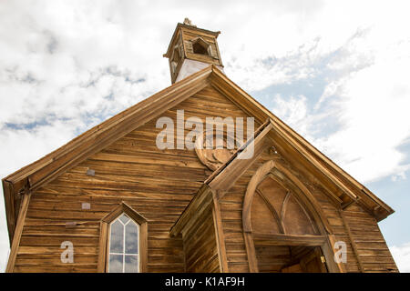 Front of wooden Methodist church in Bodie State Historic Park, CA, Stock Photo