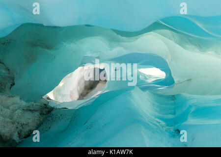 Inside a turqoise blue glacial ice formation, Fox Glacier, New Zealand Stock Photo