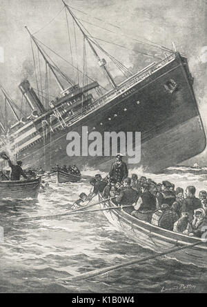 White Star Ocean liner SS Arabic, sunk by u boat, 19 August 1915,  WW1 Stock Photo
