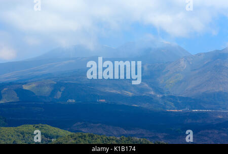 View from foot of summer Etna volcano mountain, Sicily, Italy
