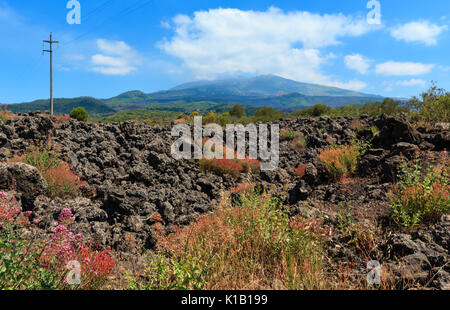 Stony view from foot of summer Etna volcano mountain, Sicily, Italy