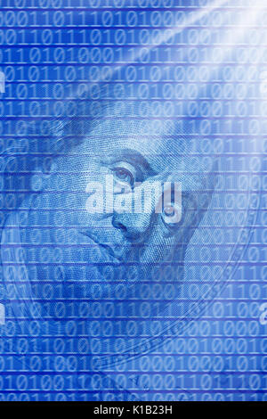 conceptual image of hundred dollar bill and binary code Stock Photo