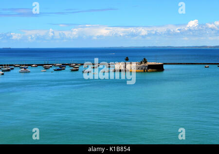 Salvador, Bahia, Brazil - December 22, 2015: View of the Bay of All Saints with the Fort of São Marcelo highlighted. Stock Photo