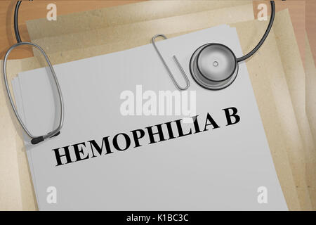 3D illustration of 'HEMOPHILIA B' title on medical documents. Medicial concept. Stock Photo