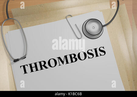 3D illustration of 'THROMBOSIS' title on medical documents. Medicial concept. Stock Photo