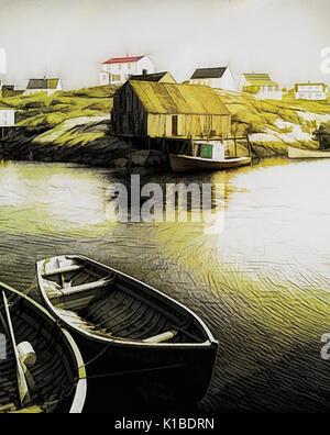 MODERN ART: Peggy's Cove, Nova Scotia, Canada (Suitable book cover design by E. Nagele FRPS) Stock Photo