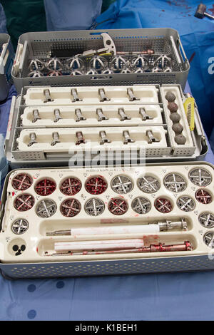 Detail of parts for the drill used during Hip replacement surgery Stock Photo