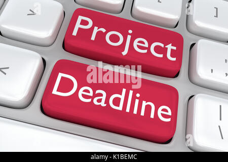 Render illustration of computer keyboard with the print Project Deadline on two adjacent red buttons Stock Photo