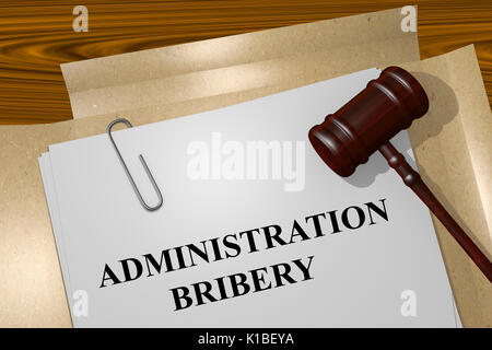 Render illustration of Administration Bribery Title On Legal Documents Stock Photo