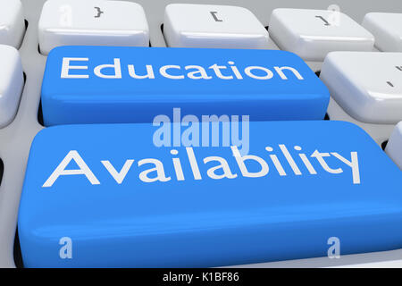Render illustration of computer keyboard with the print Education Availability on a pale blue button Stock Photo