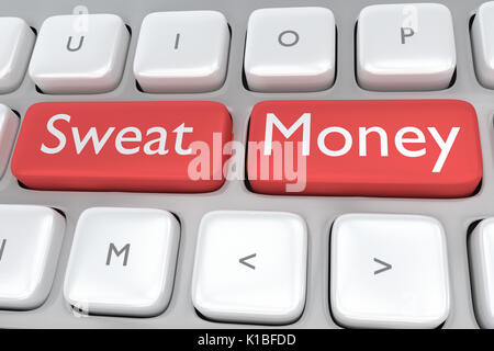Render illustration of computer keyboard with the print Sweat Money on two adjacent red buttons Stock Photo