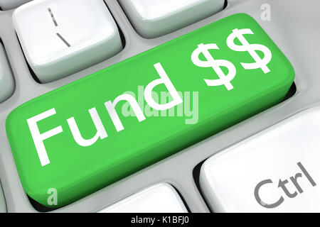 Render illustration of computer keyboard with the print Fund $$ on a green button Stock Photo