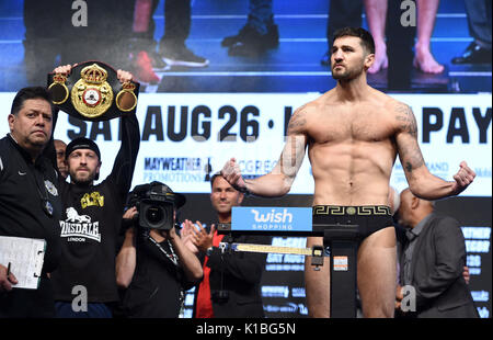 Nathan Cleverly during the weigh in at the T-Mobile Arena, Las Vegas, Nevada. Stock Photo