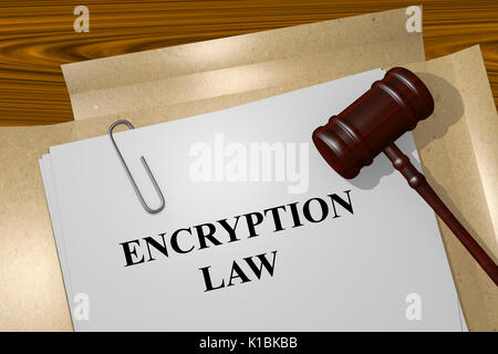 Render illustration of Encryption Law title on Legal Documents Stock Photo