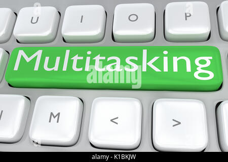 Render illustration of computer keyboard with the print Multitasking on a green button Stock Photo