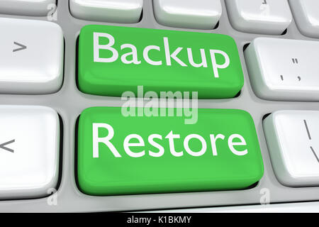 Render illustration of computer keyboard with the print Backup Restore on two adjacent green buttons Stock Photo