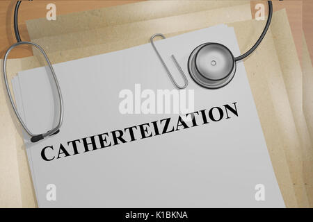 Render illustration of Catheterization title on medical documents Stock Photo