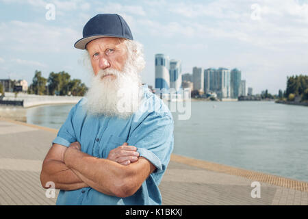 stylish old man with beard Stock Photo