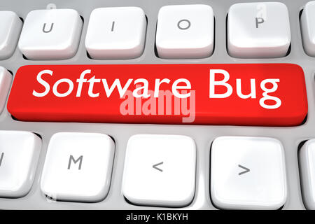 Render illustration of computer keyboard with the print Software Bug on a red button Stock Photo