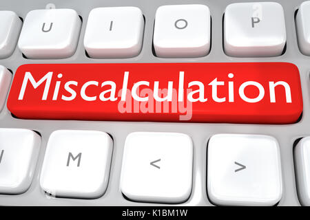 Render illustration of computer keyboard with the print Miscalculation on a red button Stock Photo