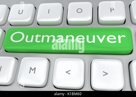 Render illustration of computer keyboard with the print Outmaneuver on a green button Stock Photo