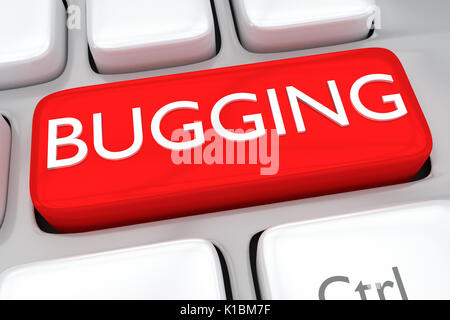 Render illustration of computer keyboard with the print BUGGING on a red button Stock Photo