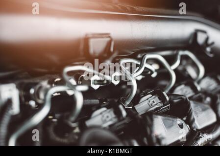 Modern turbocharged diesel engine fuel supply system Stock Photo