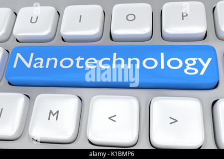Render illustration of computer keyboard with the print Nanotechnology on a pale blue button Stock Photo