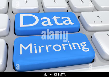 Render illustration of computer keyboard with the print Data Mirroring on two adjacent pale blue buttons Stock Photo
