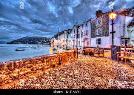 Town of Dartmouth, England. Picturesque dusk view of Dartmouth’s historic Bayard’s Cove. Stock Photo