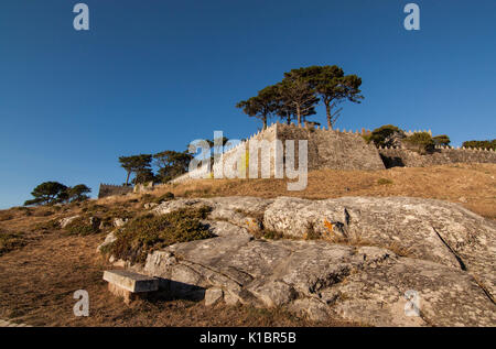 tourism hostel of Baiona, old Monterreal castle of Baiona Galicia Spain, detail of the exterior wall Stock Photo