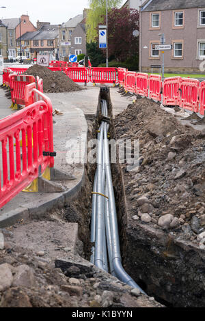 Scotland - fibre broadband communications being installed under the streets of 18th century town, Kelso Stock Photo