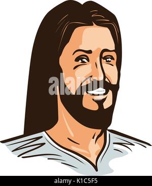 Portrait of happy Jesus Christ. Cartoon vector illustration Stock Vector