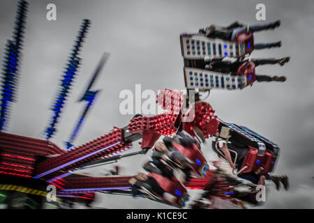 A fast, spinning ride at Barry Island Pleasure in Wales. Stock Photo