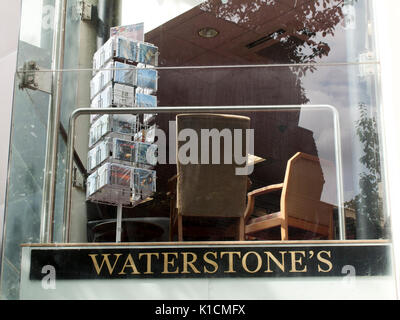 Waterstones shop sign over store entrance, UK and Europe based book retailer, founded in 1982 by Tim Waterstone Stock Photo