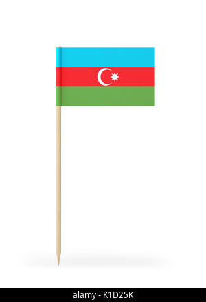 Small Azerbaijan flag  on a toothpick. The flag has nicely detailed paper texture. High quality 3d render. Isolated on white background. Stock Photo