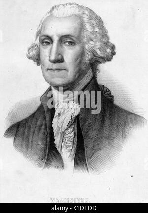 An engraving from a portrait of George Washington, 1800. From the New York Public Library. Stock Photo