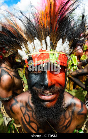 Native of the Highland Tribes, Sandhown Warriors, portrait, Sing-Sing Festival, Goroka, Papua New Guinea Stock Photo