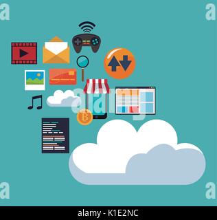 color background of cloud storage with icons elements technology wireless Stock Vector