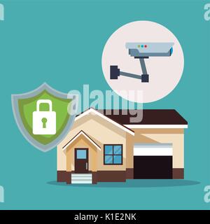 color background of smarthouse and icon wireless security Stock Vector