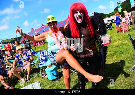 Aberystwyth Wales UK. August Bank Holiday Saturday. August 26 2017 Thousands of music fans, many in elaborate fancy dress costumes, descend on Aberystwyth for the annual Big Tribute Festival. The event, now in its 5th year, is one of the UK 's biggest festivals devoted to tribute and covers acts, and draws keen followers from all over the country Credit: keith morris/Alamy Live News Stock Photo