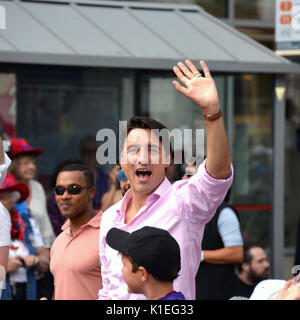 Ottawa, Canada. 27th Aug, 2017. Canadian Prime Minister Justin Trudeau marches in the Ottawa Pride Parade, becoming to first sitting PM to participate in that event for the city. Credit: Paul McKinnon/Alamy Live News