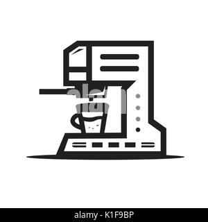 outlines of coffee machine illustration, icon design, isolated on white background. Stock Vector