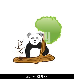 panda on tree illustration, character design, isolated on white background. Stock Vector