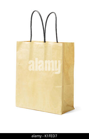 Paper Bag With Black Paper Handle on White Background Stock Photo