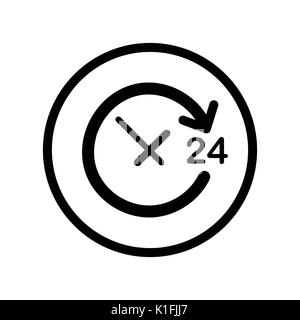 Open Around the Clock a day icon with text; 24, iconic symbol inside a circle, on transparency grid.  Vector Iconic Design. Stock Vector