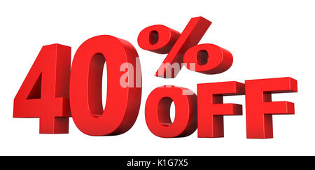 3d render of 40 percent off sale text isolated over white background Stock Photo