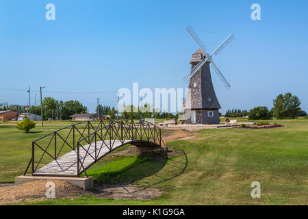 A Dutch windmill at the entrance to the village of Holland, MB, Canada. Stock Photo