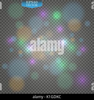 Snowflakes frame, snowfall Lights on transparent background. Falling Christmas Shining transparent beautiful snow. Vector illustration. Stock Vector