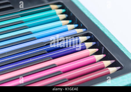 colored crayons in box Stock Photo